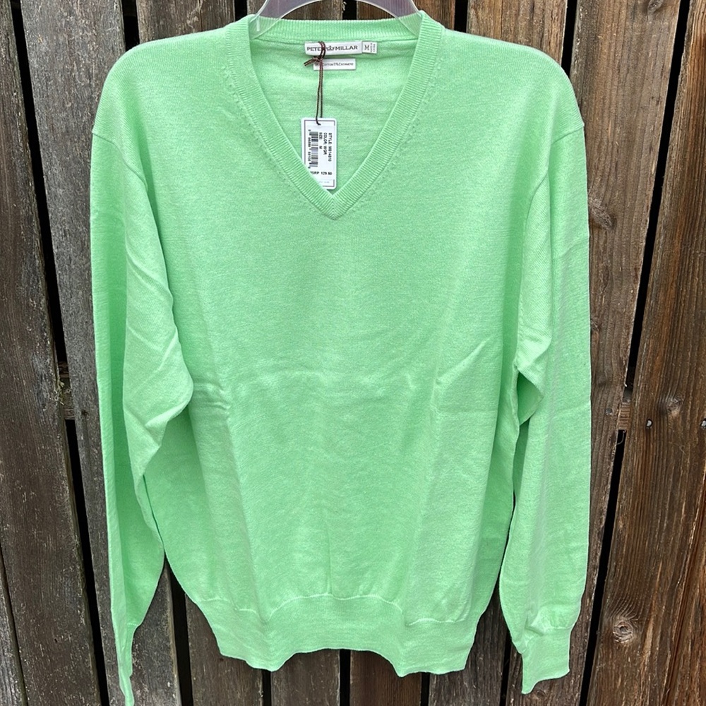 Peter Millar Sweater Men's M Pastel Green Mint New Vneck Cotton Cashmere Nwt